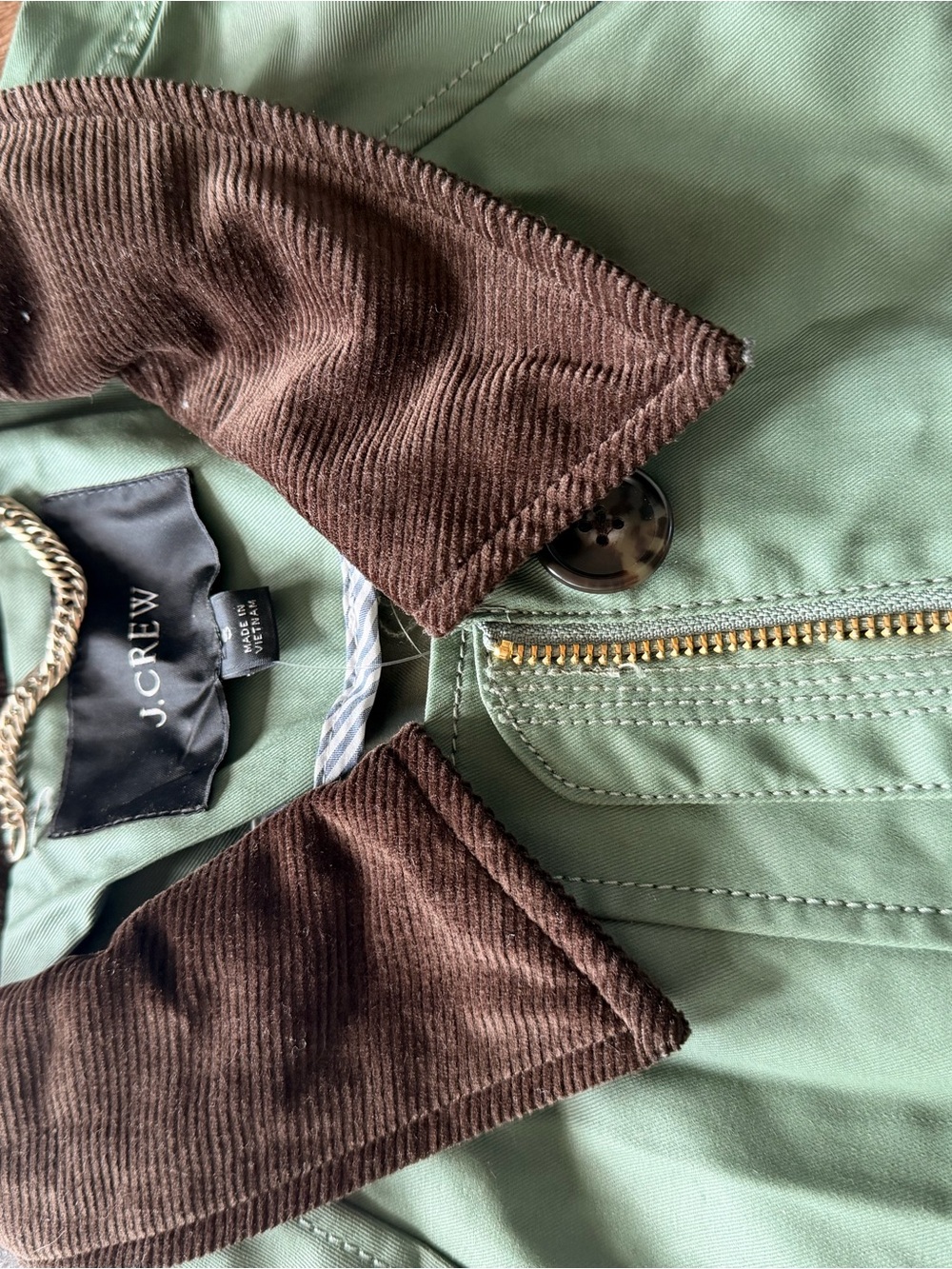 J. Crew Olive Green Utility Jacket with Brown Corduroy Collar - Picture 8 of 10